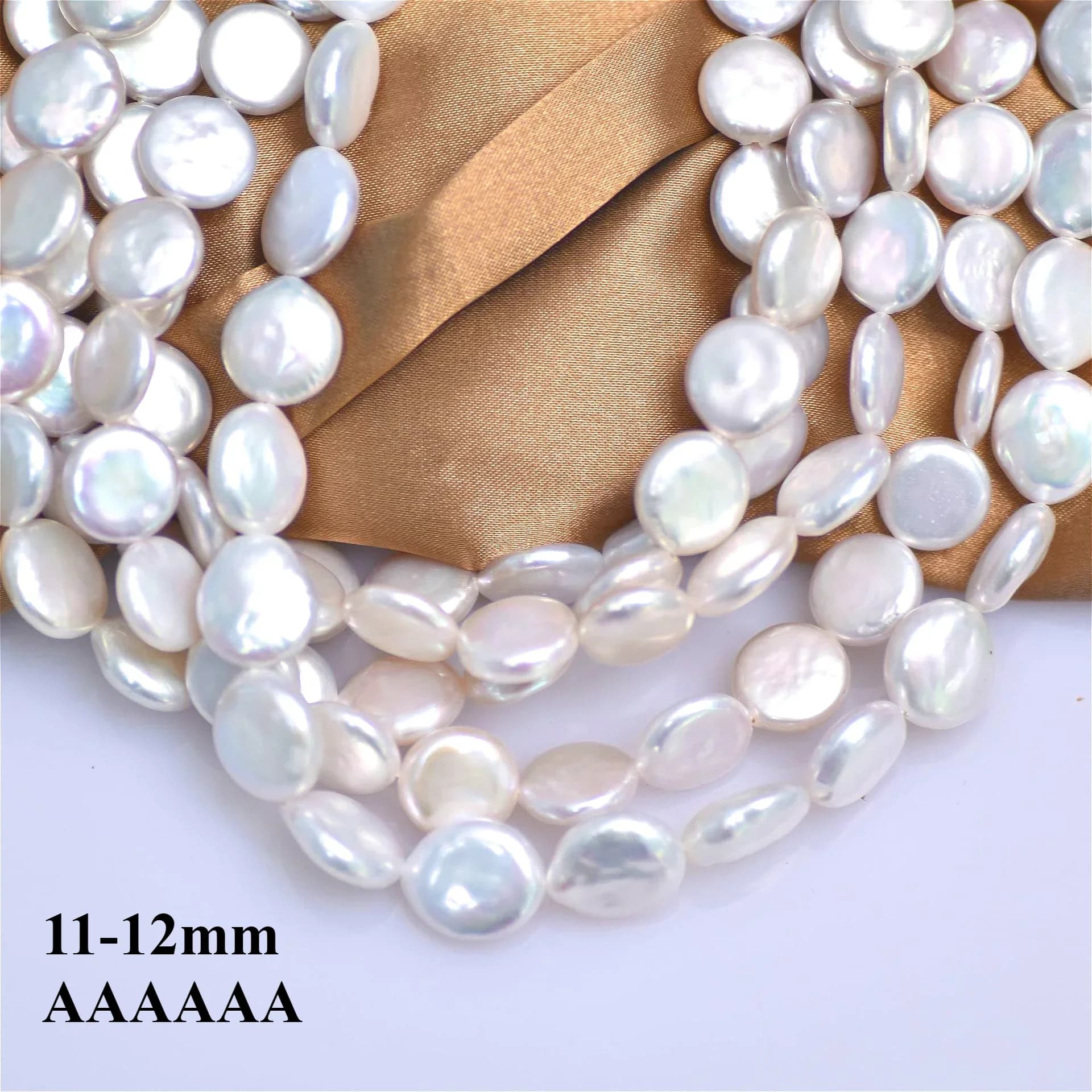 Perle ronde blanche d'eau douce rayonnante naturelle 6A, 11-12mm, perles amples bien polies, fabrica
