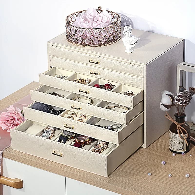 Grande boîte de rangement pour bijoux en cuir, organisateur de bijoux, présentoir pour colliers, por