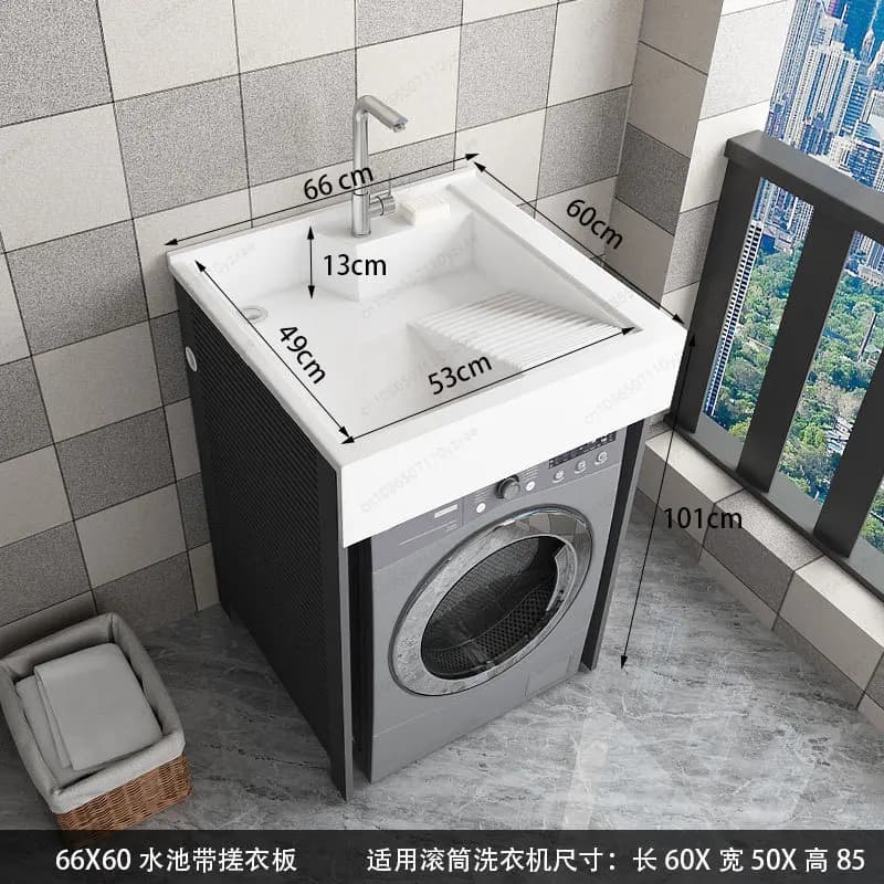 Meuble de buanderie compact Y, combinaison de lavabo intégré, lave-linge à tambour, bac de lavage in