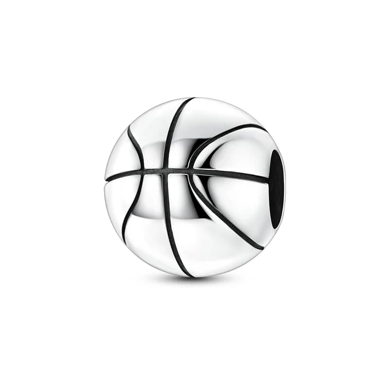 Breloque en argent sterling 925 en forme de ballon de basket, émail noir, finition polie, compatible