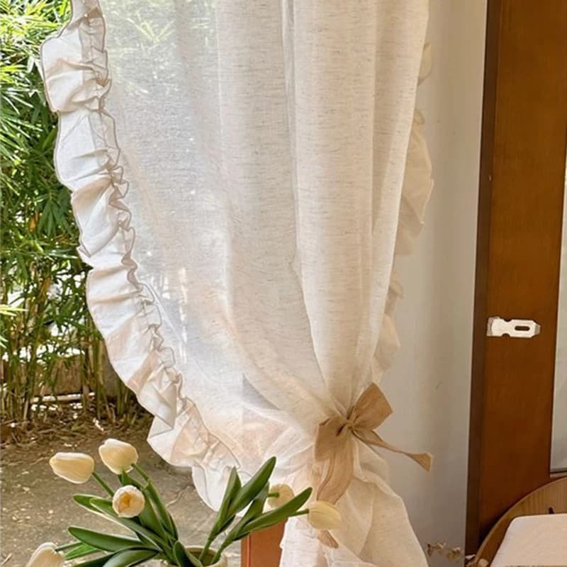 Rideaux transparents à volants élégants français, rideaux en Faux lin pour salon chambre à coucher p