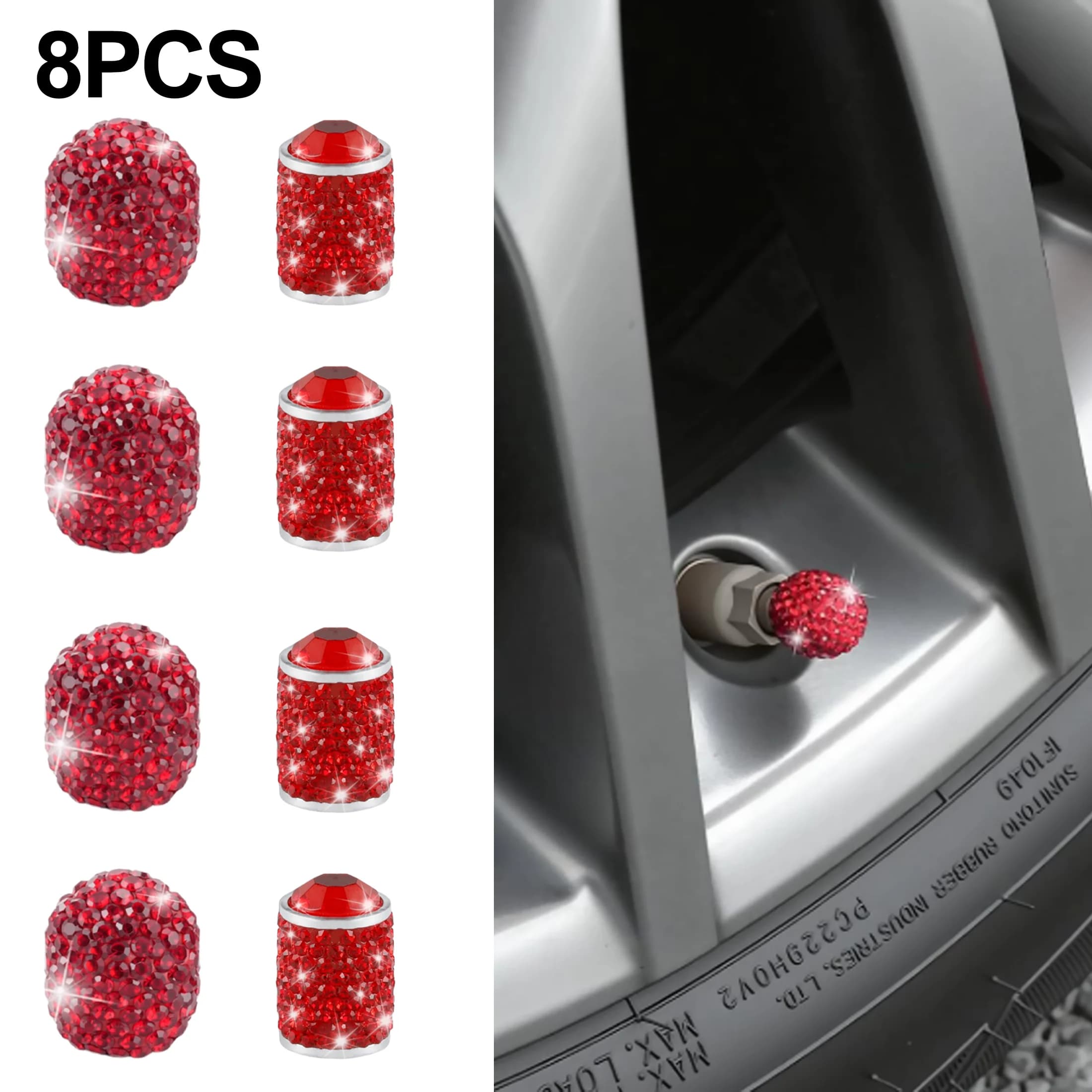 Lot de 8 capuchons de valve de pneu en strass de cristal faits à la main, accessoires de voiture att