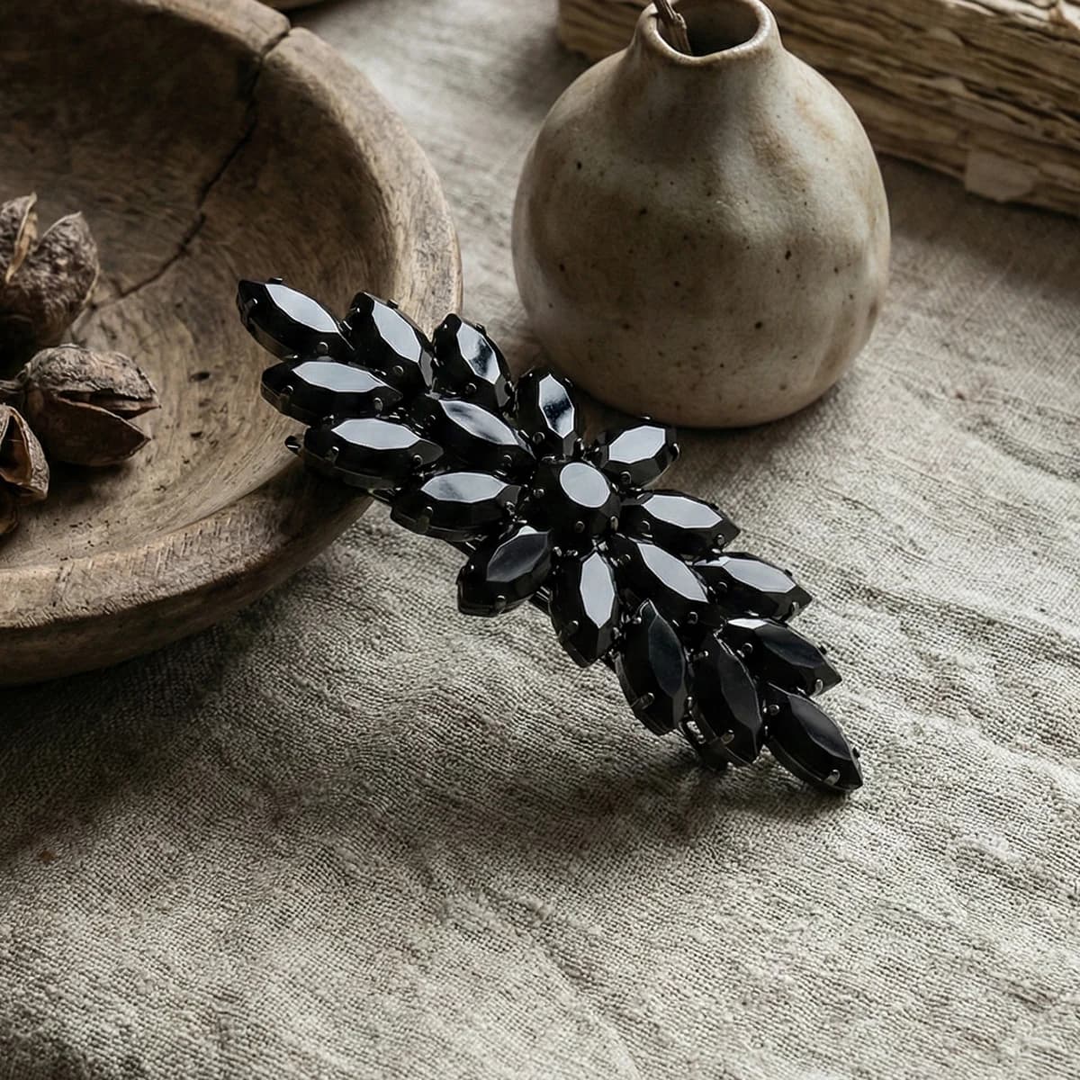 Barrette à cheveux de luxe en zircon noir marquise, élégante, style gothique, en cristal noir, pour 
