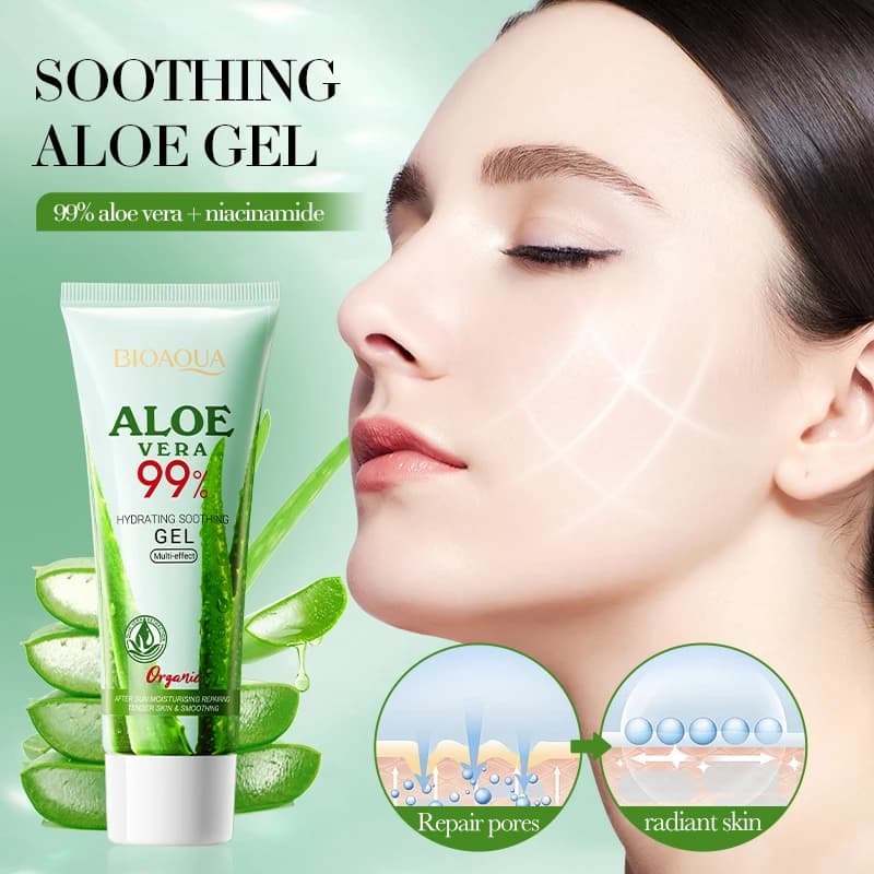 BIOAOUA Gel d'aloe vera 100 % naturel pour le visage et le corps, hydratant apaisant pour soulager l
