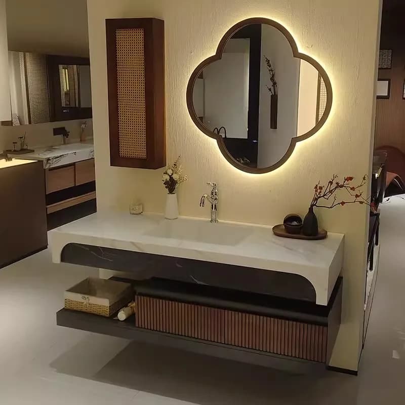 Ensemble de meubles de salle de bain de style antique haut de gamme, en bois massif sculpté, avec la
