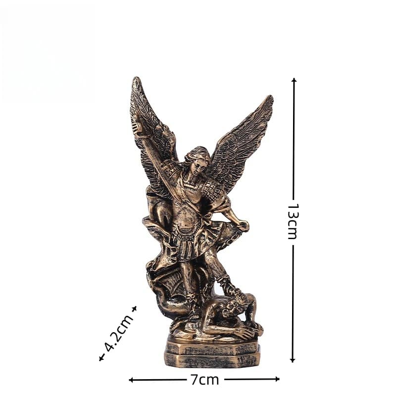 Statue chrétienne San Miguel Arcangel rétro bronzée Saint Michael ange résine Figurine maison bénédi