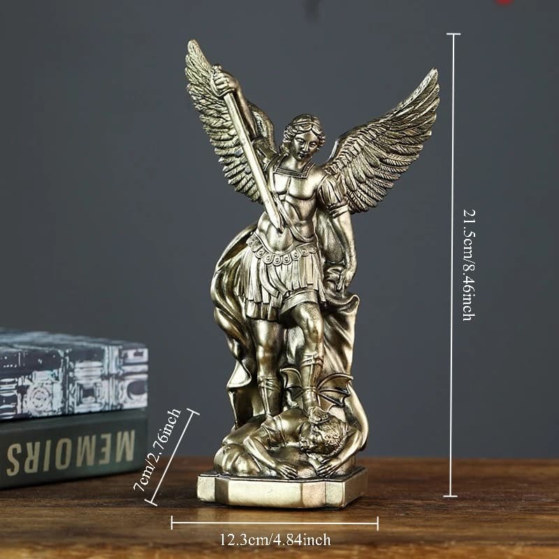 Statue d'ange de San Miguel en résine bronzée rétro, Figurine d'ange de mythologie, décorations pour