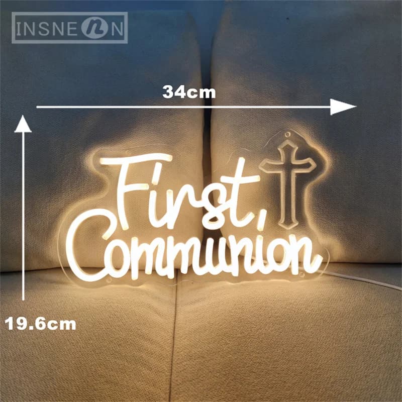 Enseigne au néon LED de première communion, décoration murale gravée en 3D, lumières de fête, éclair