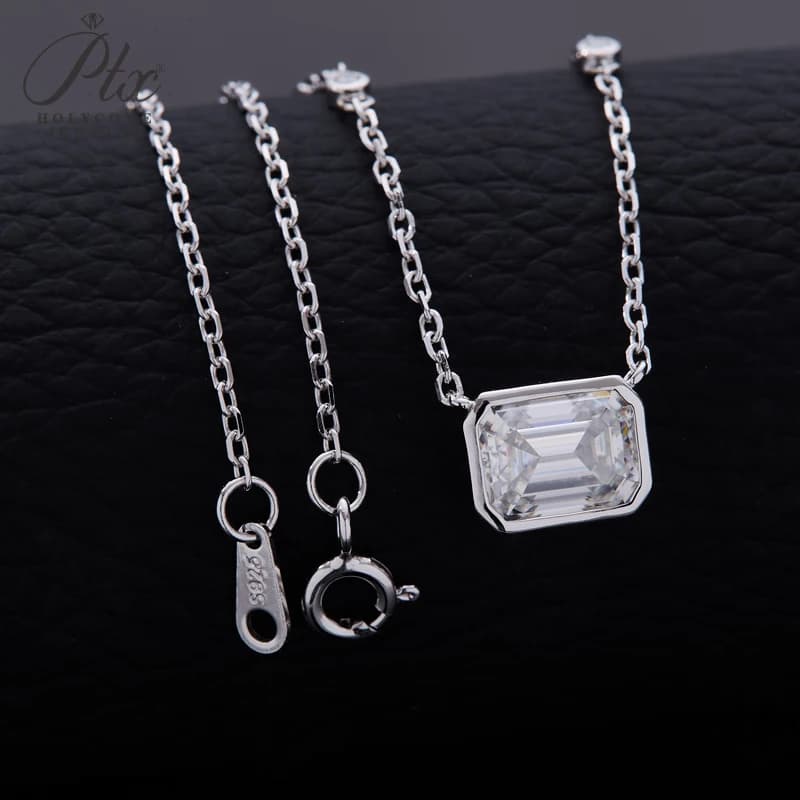 Pendentif taille émeraude, chaîne de cou en Moissanite, en argent Sterling 925, gemme cultivée en la