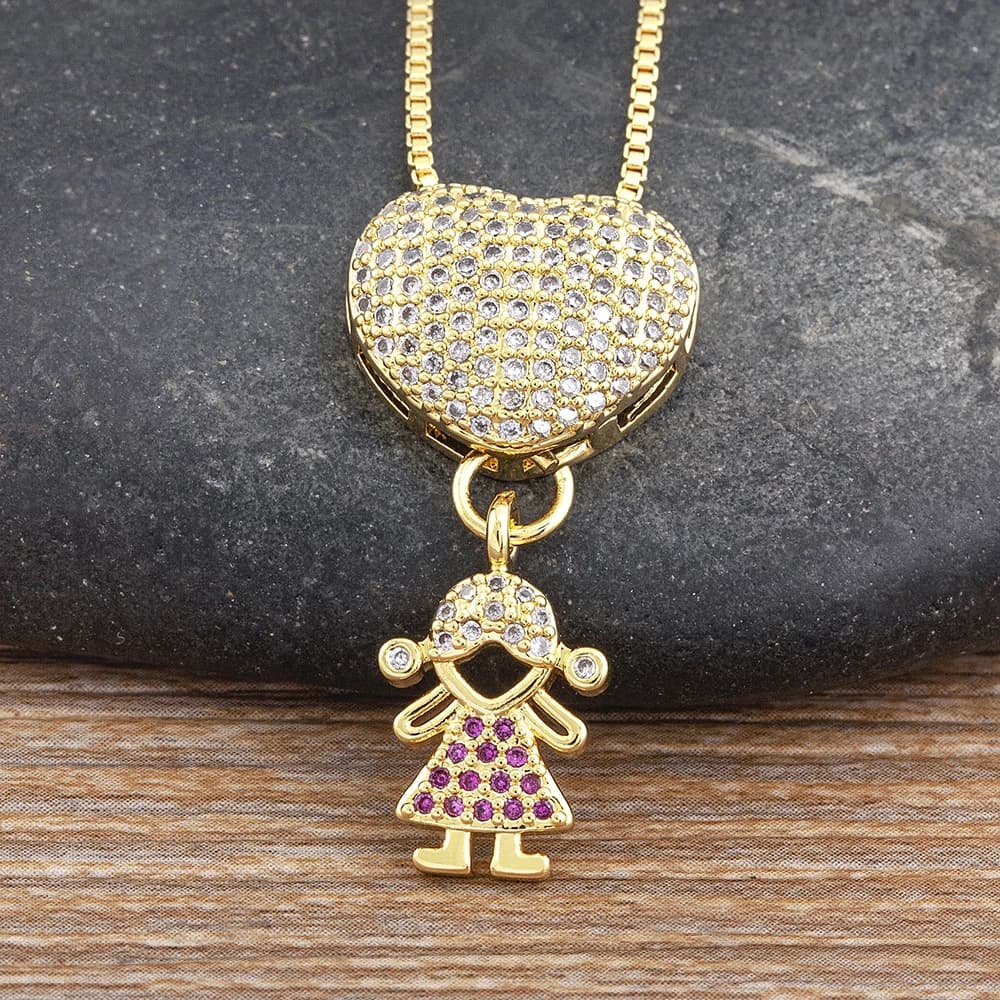 Haute qualité fils/fille garçon/fille famille coeur pendentif colliers pour femmes mode mignon chaîn