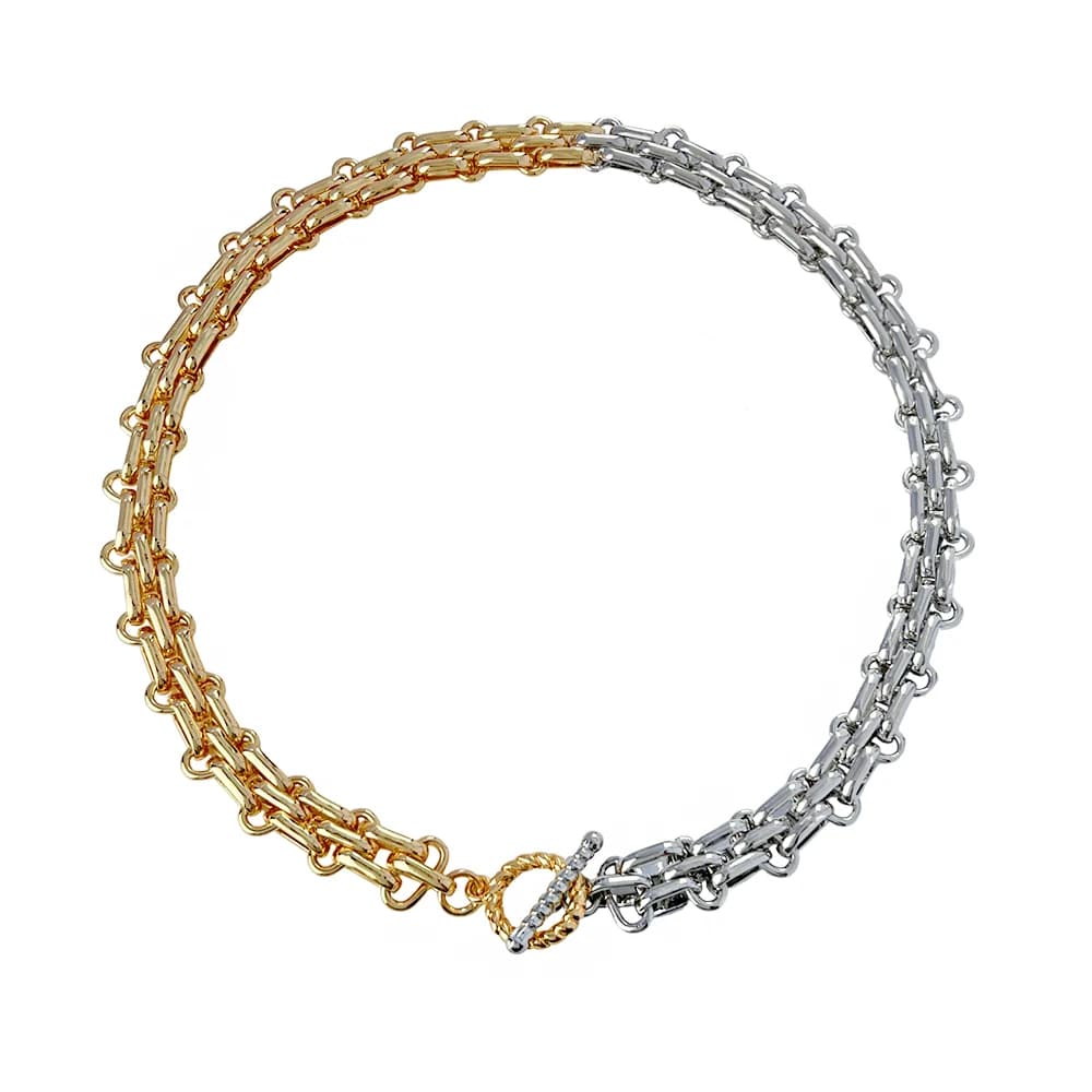 Peri'sBox Hip Hop deux tons épais chaînes à maillons larges collier épais pour femme OT boucle métal