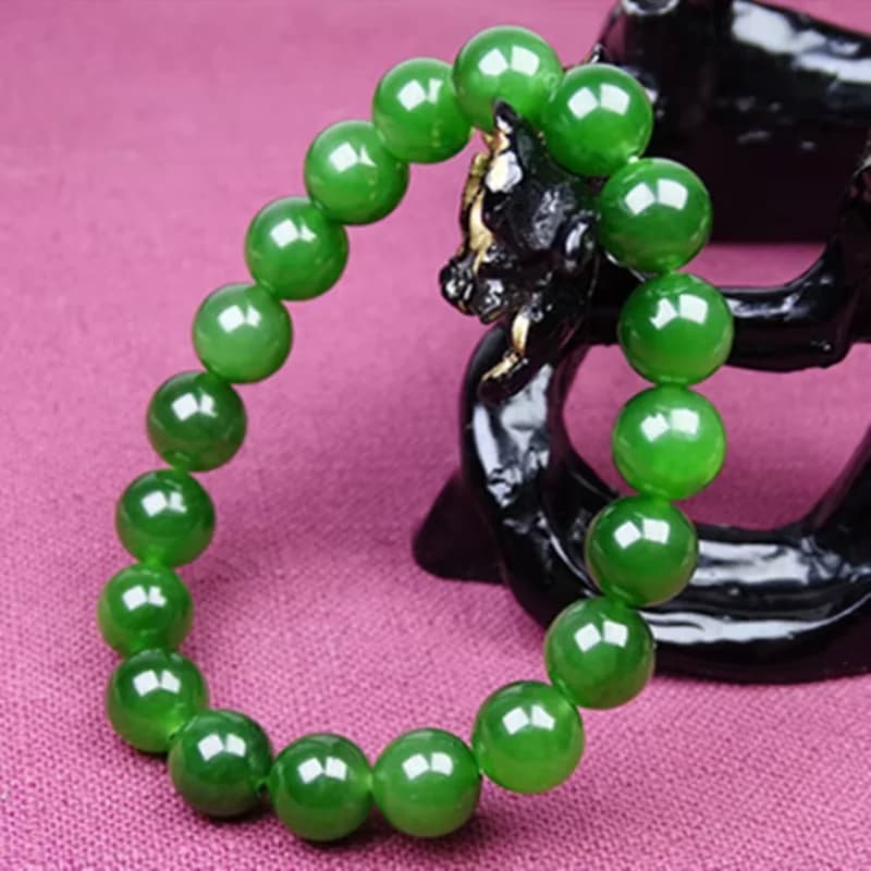 Perle ronde en Jade vert jadéite avec breloque à la main, Bracelet réglable pour hommes et femmes, b