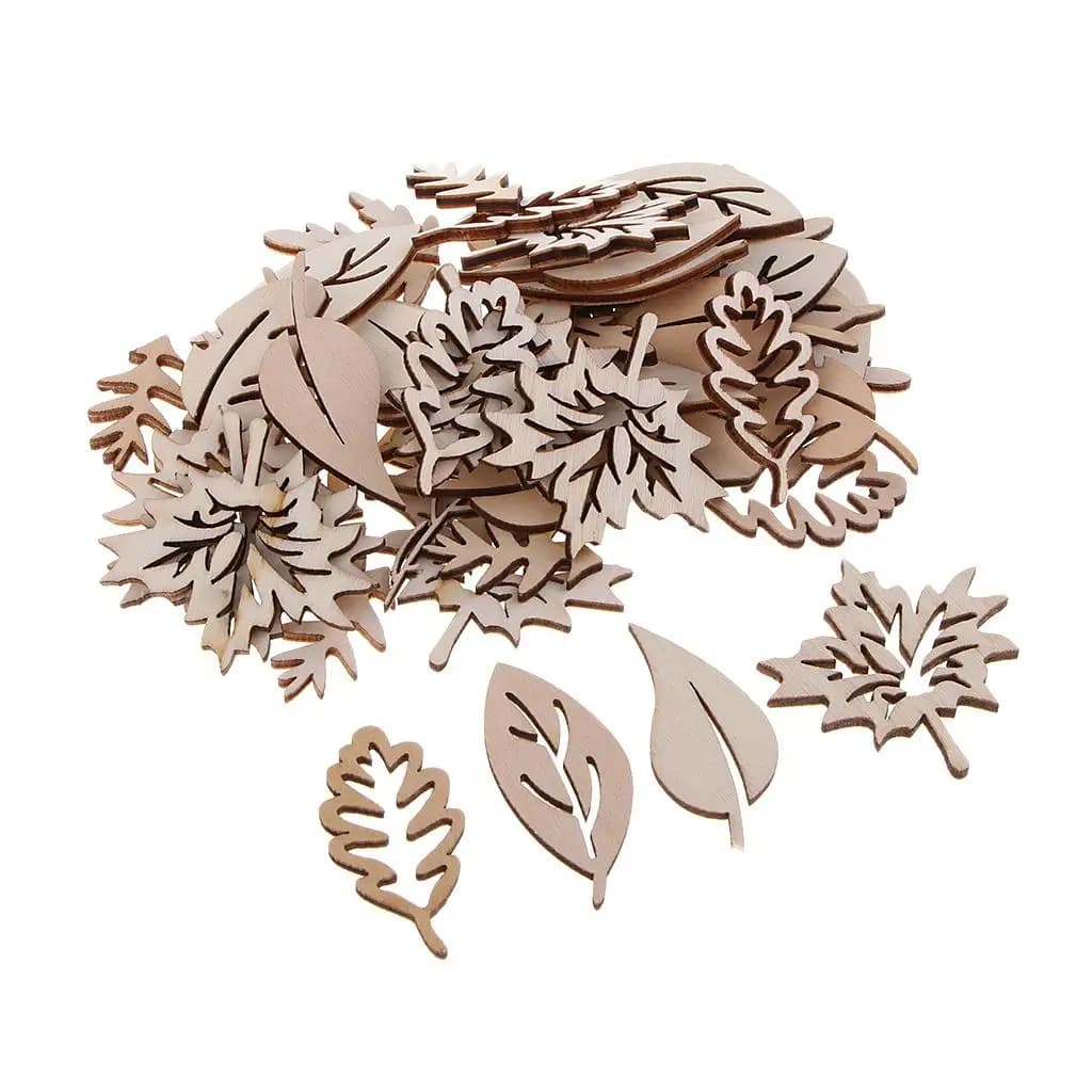 Embellissements de feuilles en bois, 50 pièces, copeaux de bois inachevés pour prendre des photos d'