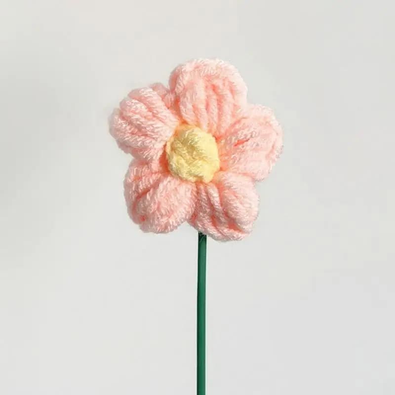 E8BD 5PCS Fleur en tricot Fleur artificielle avec des tiges ornements artisanat Crochet Fleur mariag