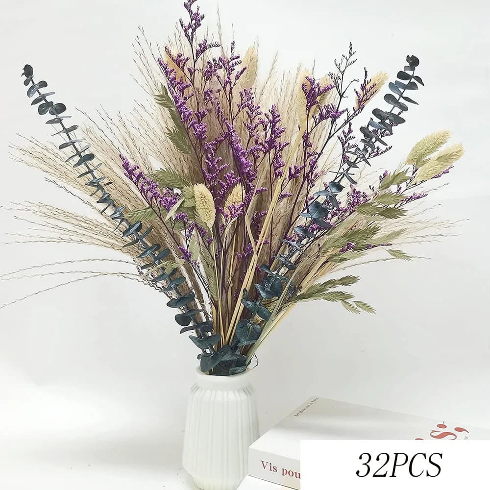Bouquet d'eucalyptus naturel conservé, herbe de Pampa séchée, décoratif pour la maison, plantes vert