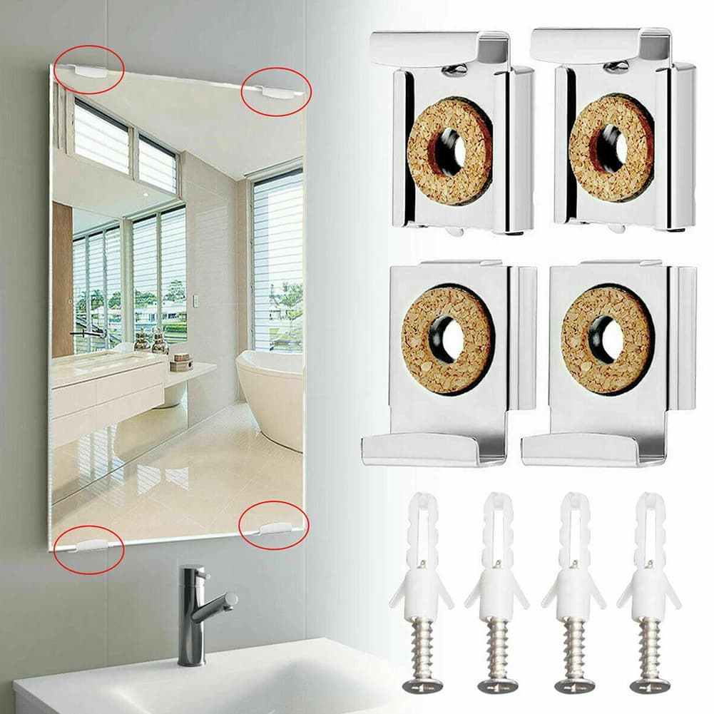 Kit de fixation murale pour miroir de salle de bains, 4 pièces, Clips sans cadre, pince de suspensio