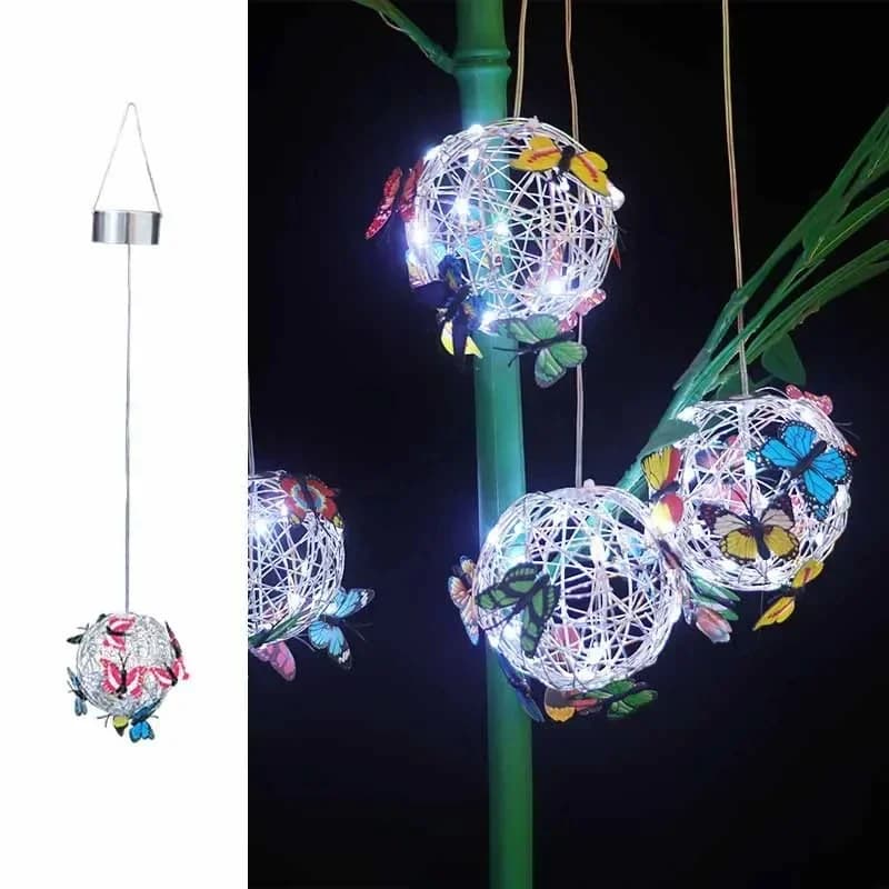 Boule solaire extérieure lumière avec lumière papillon lampe suspendue décorative LED étanche jardin