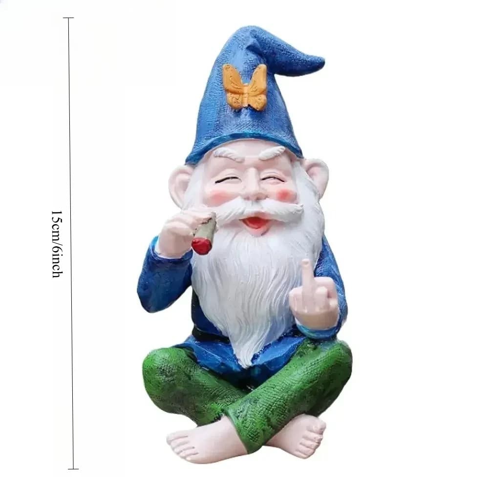 Statue de gnome en résine pour jardin et maison, gnome fumeur amusant fait à la main pour la décorat