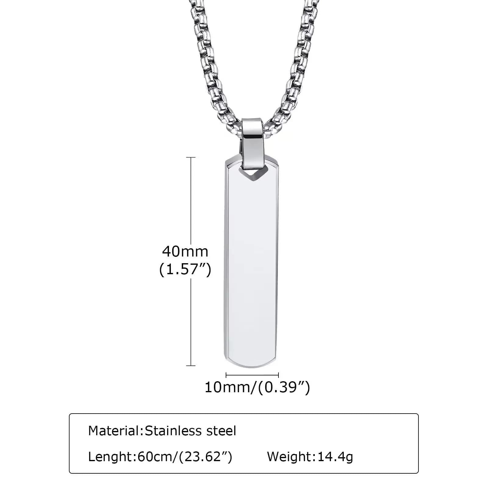Collier de barre 3D pour hommes, texte gravé personnalisé, chaîne de barre rectangulaire en acier in