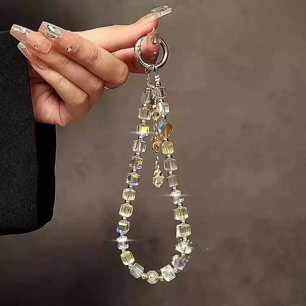 Chaîne de téléphone en cristal carré style Ins avec pendentif étoile, bracelet perlé scintillant, co