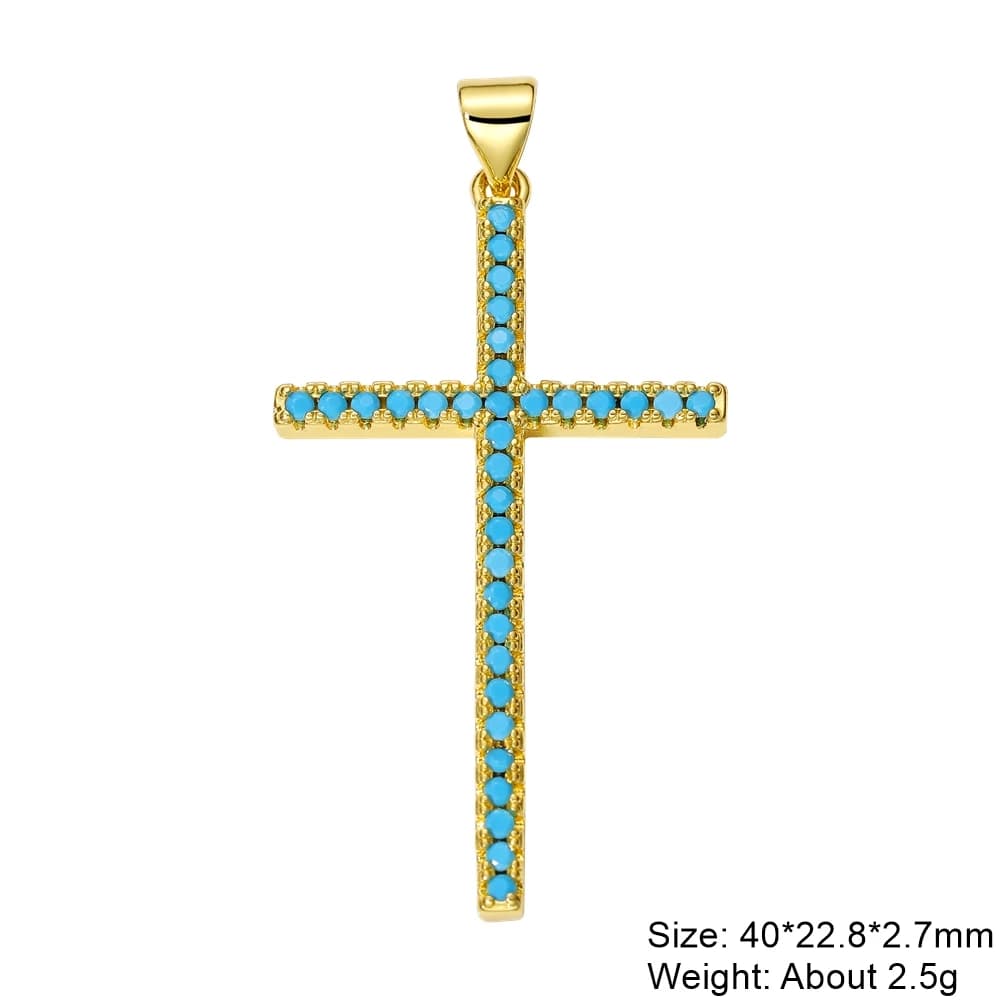 Juya 18K véritable plaqué or vert zircon cubique croix chrétienne breloques pour bricolage Talisman 