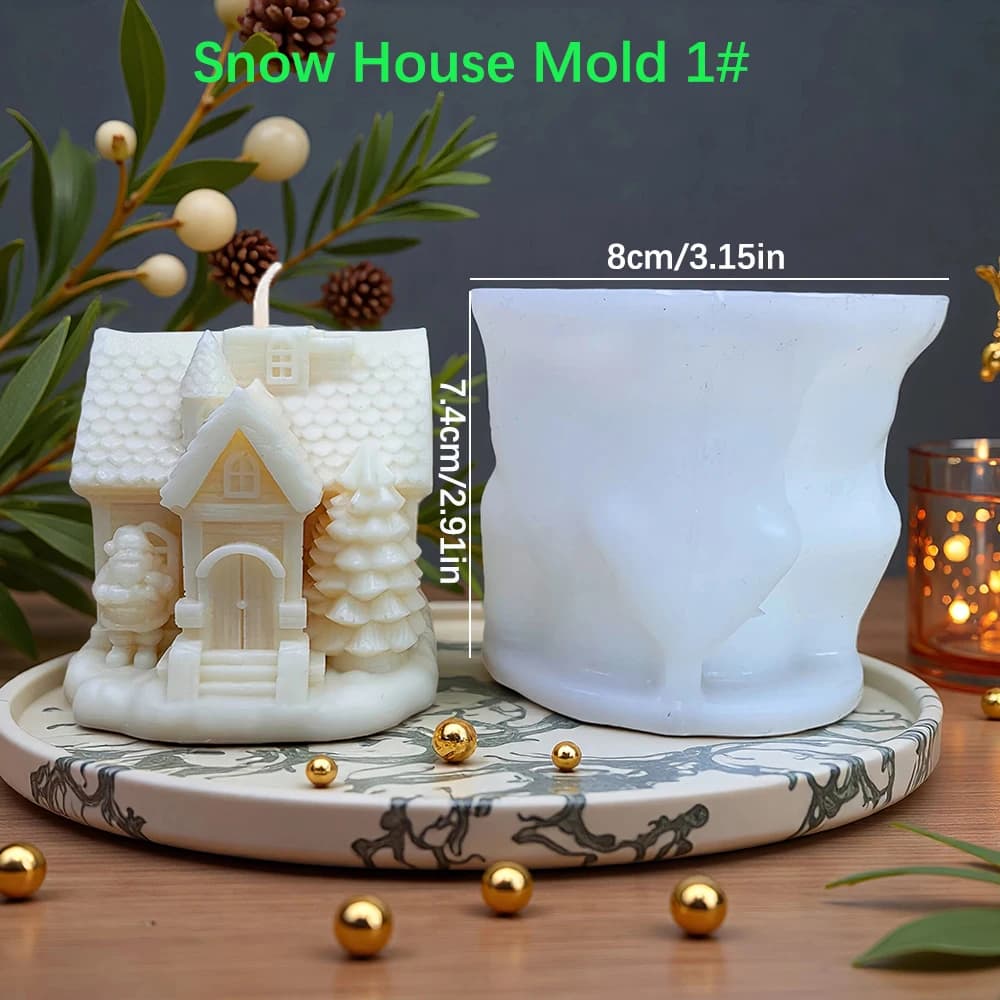 Moule 3D en Silicone pour bougie de maison de neige de noël, pour bricolage, ornements de maison, mo