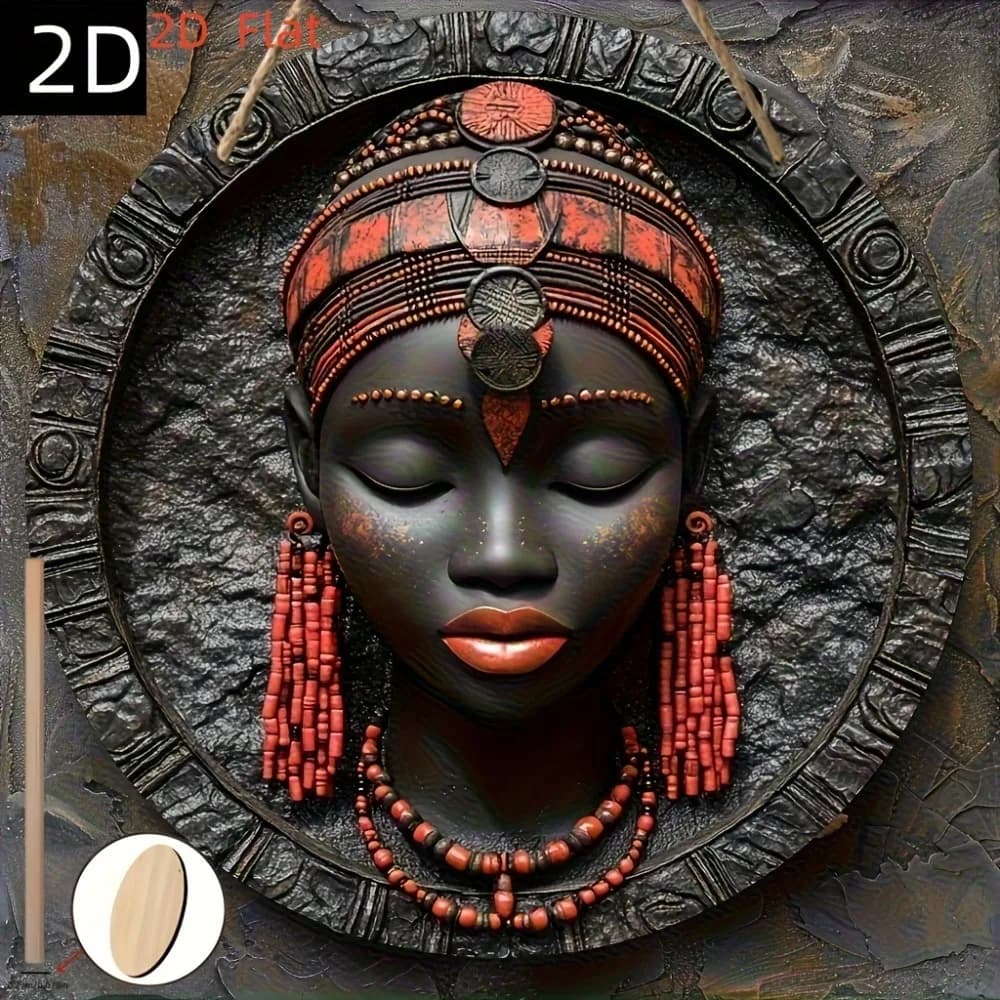 Masque mural africain 2D 8x8 pouces en bois, décoration d'intérieur traditionnelle, artisanat, art m