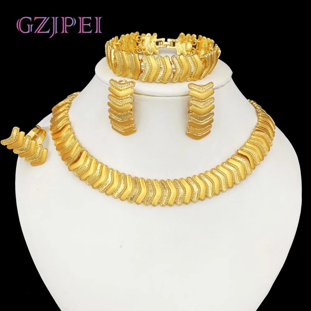 GZJPEI – ensemble de bijoux au Design Unique, collier plaqué or de luxe, Bracelet, boucle d'oreille,