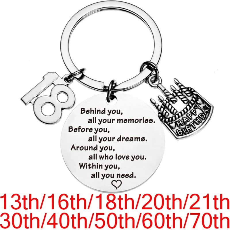 Porte-clés cadeaux joyeux anniversaire, cadeaux inspirants, bijoux pour femmes et hommes 13e 16e 18e