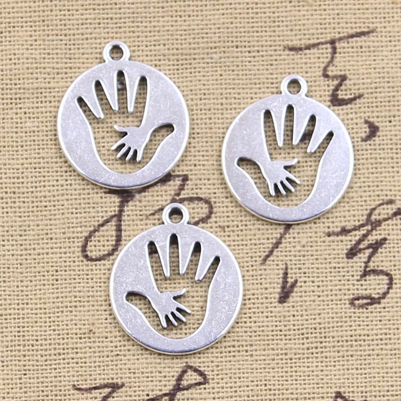 15 pièces breloques amour maternel mère paume bébé main 23x20mm Antique couleur argent pendentifs br