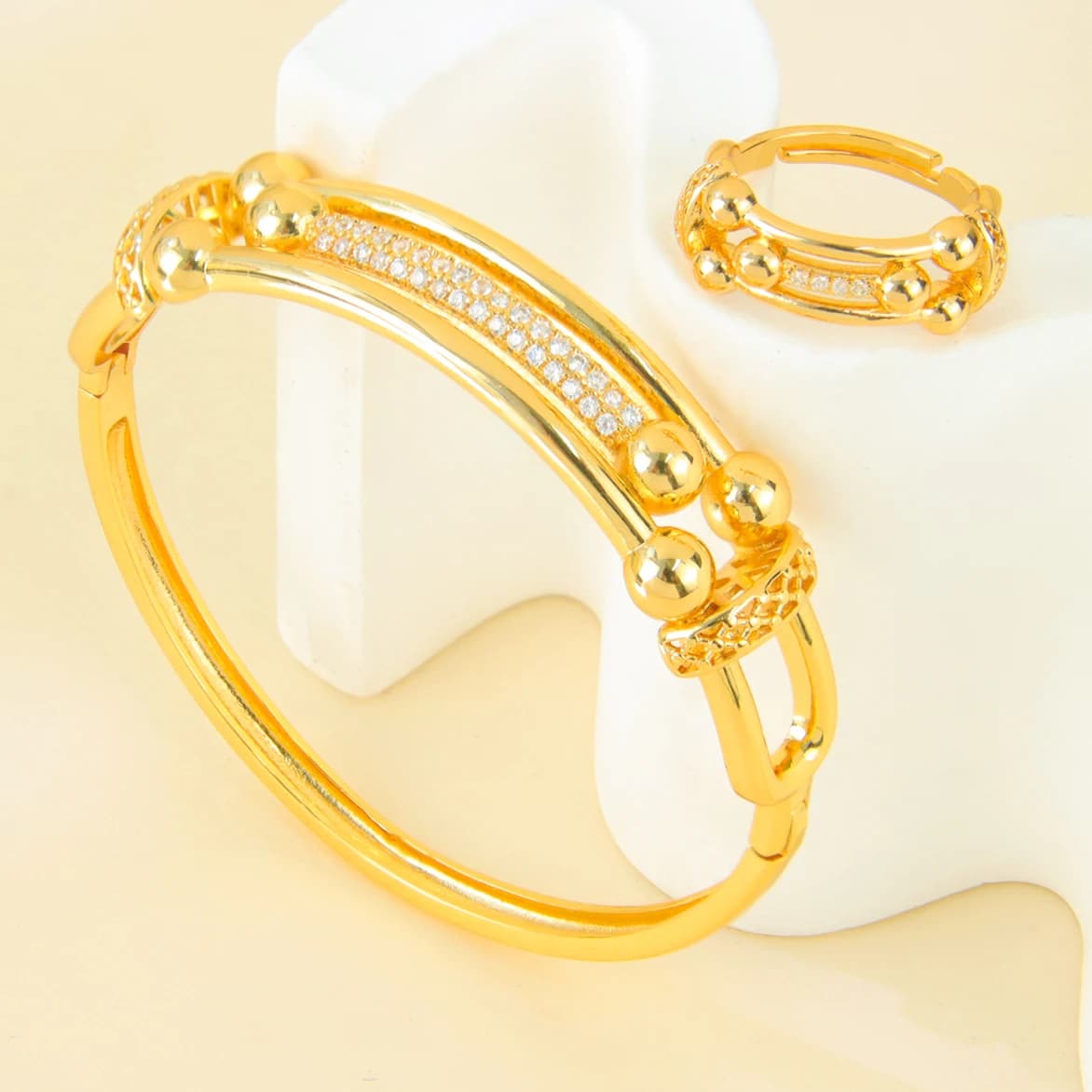 Parure de bijoux géométriques en zircone de Dubaï, plaqué or 24 carats, élégante, brillante, style i