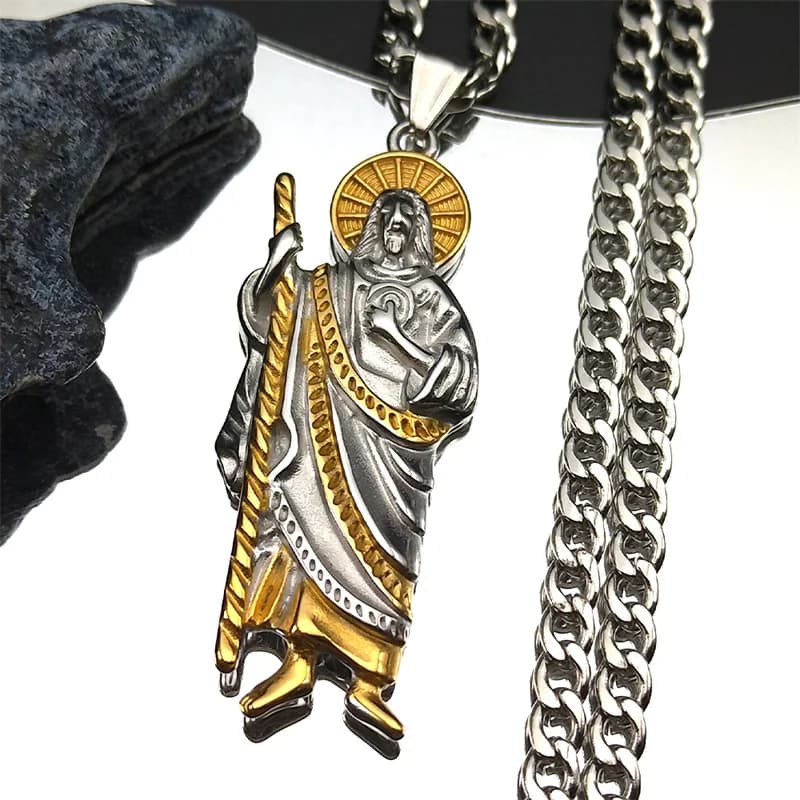 San Judas Tadeo pendentif collier pour hommes femmes acier inoxydable or argent couleur saints catho