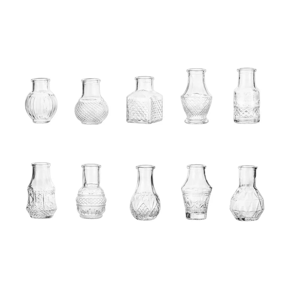 10 pièces/ensemble rétro Relief Mini Vase En Verre Cristal Clair Style Européen Vase À Fleurs Décora