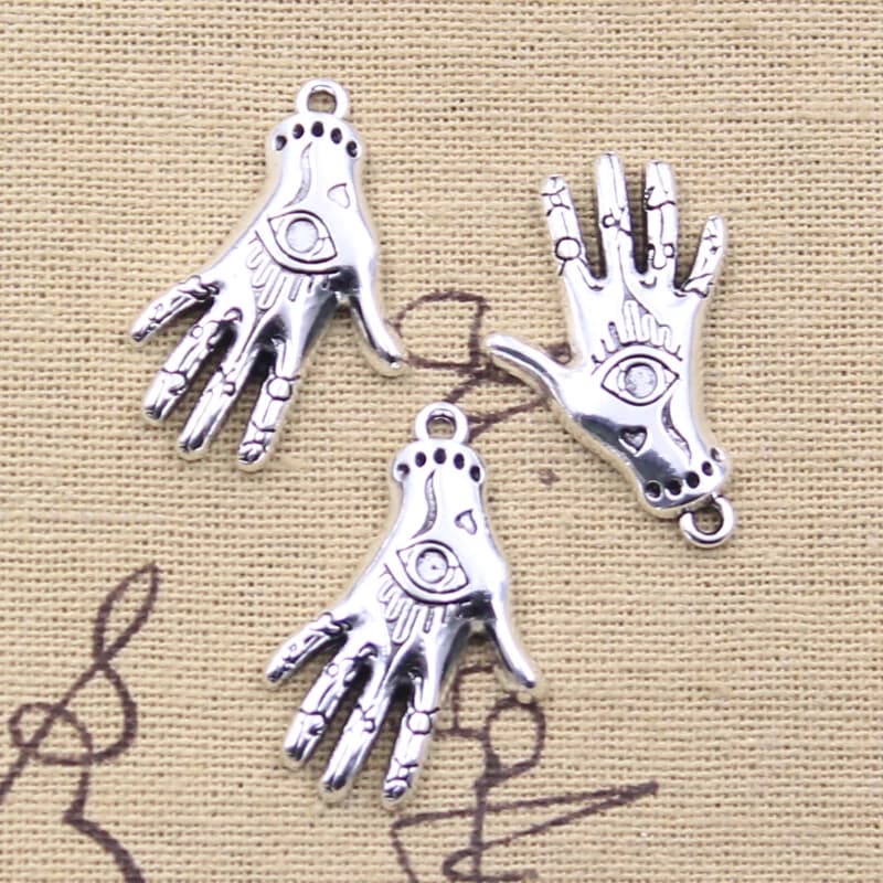 10 pièces breloques main oeil paume 31x20mm Antique couleur argent pendentifs bricolage artisanat fa