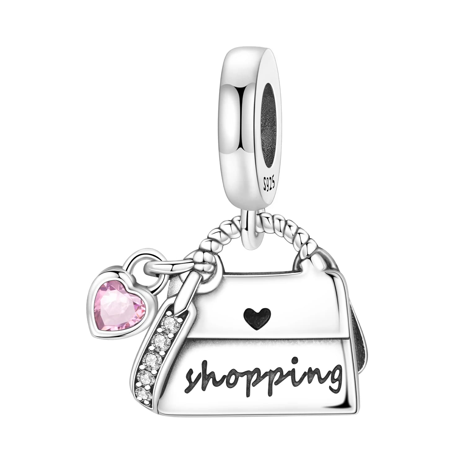 PANPOKI Breloques en argent sterling 925 en forme de sac de shopping, perles pendentifs pour bracele