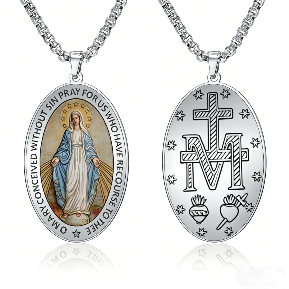 Colliers pendentifs Amaxer Vierge Marie Catholique pour femmes et hommes, médaille miraculeuse, char