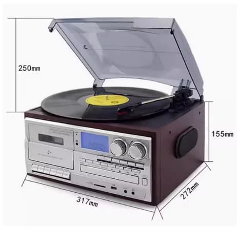 Plateau tournant de style vintage, lecteur de musique à 3 voies (BT/CD/Tape) – Système audio rétro c