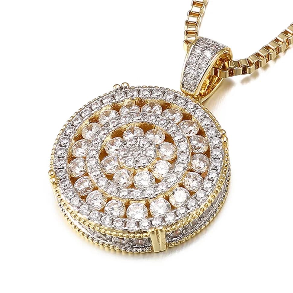 VANAXIN – colliers à pendentifs ronds brillants pour femmes et hommes, bijoux Rock, couleur or argen