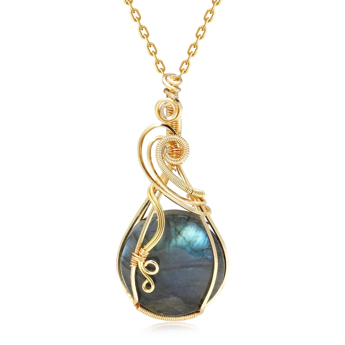 Labradorite arc-en-ciel pierre de lune pendentif en pierre précieuse fil de cuivre enveloppé Labrado