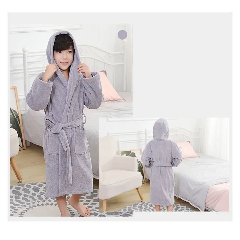 Peignoir pour enfants 100% coton épaissi, doux, à capuche et avec ceinture, pour garçons et filles d
