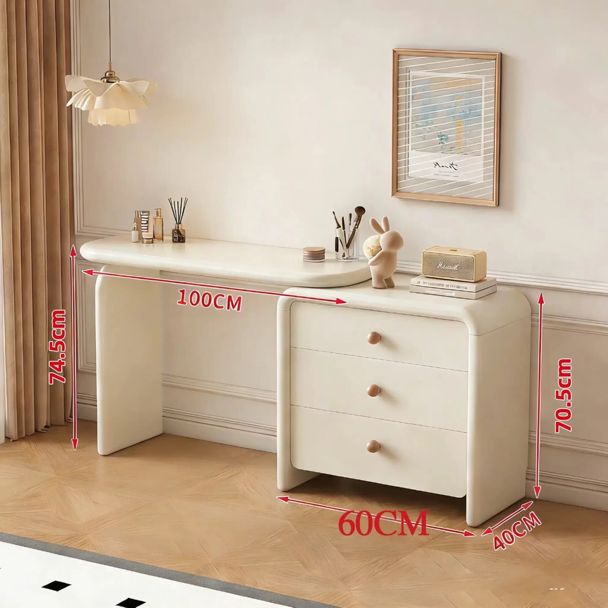 Table de maquillage de luxe en bois pour chambre à coucher avec six tiroirs de rangement, tabouret d