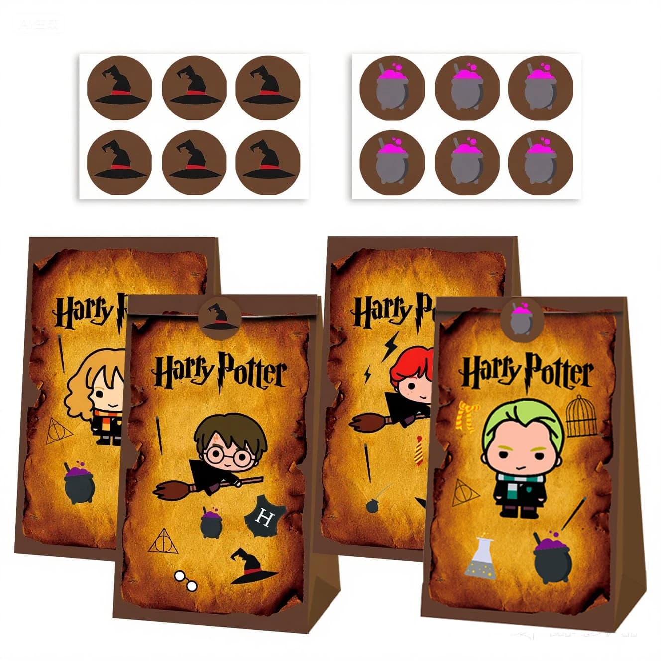 Sacs cadeaux de fête Harry potter 12 pièces, sac cadeau sur le thème d'halloween, sac à bonbons, sac