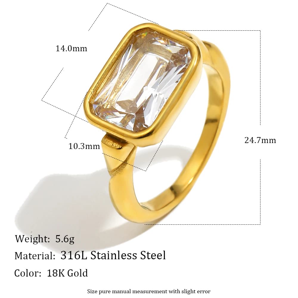 E.B.belle Bague fine créative et élégante en zircon carré, bijou anti-ternissement, incrustation or 