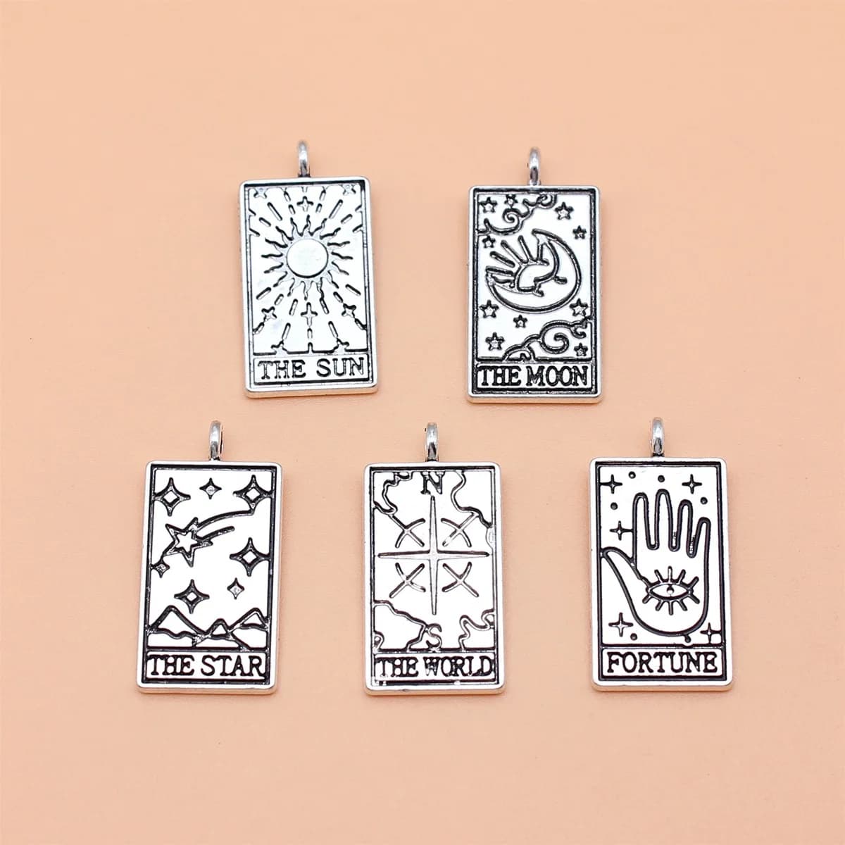 Collection de breloques de Tarot couleur argent Antique, 5 pièces, pour la fabrication de bijoux à f