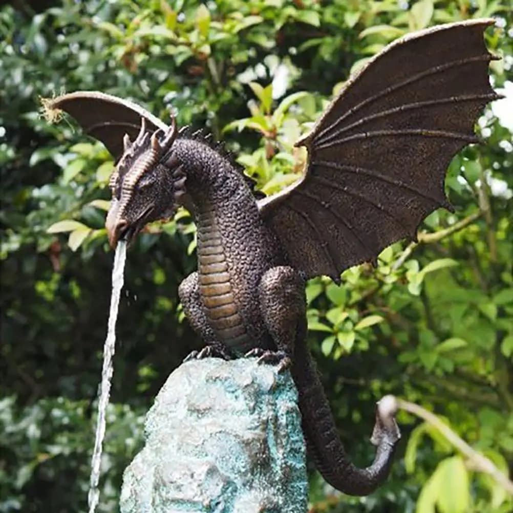 Statue de dragon de jardin pour la décoration de la maison, ornement de fontaine, sculpture d'eau en