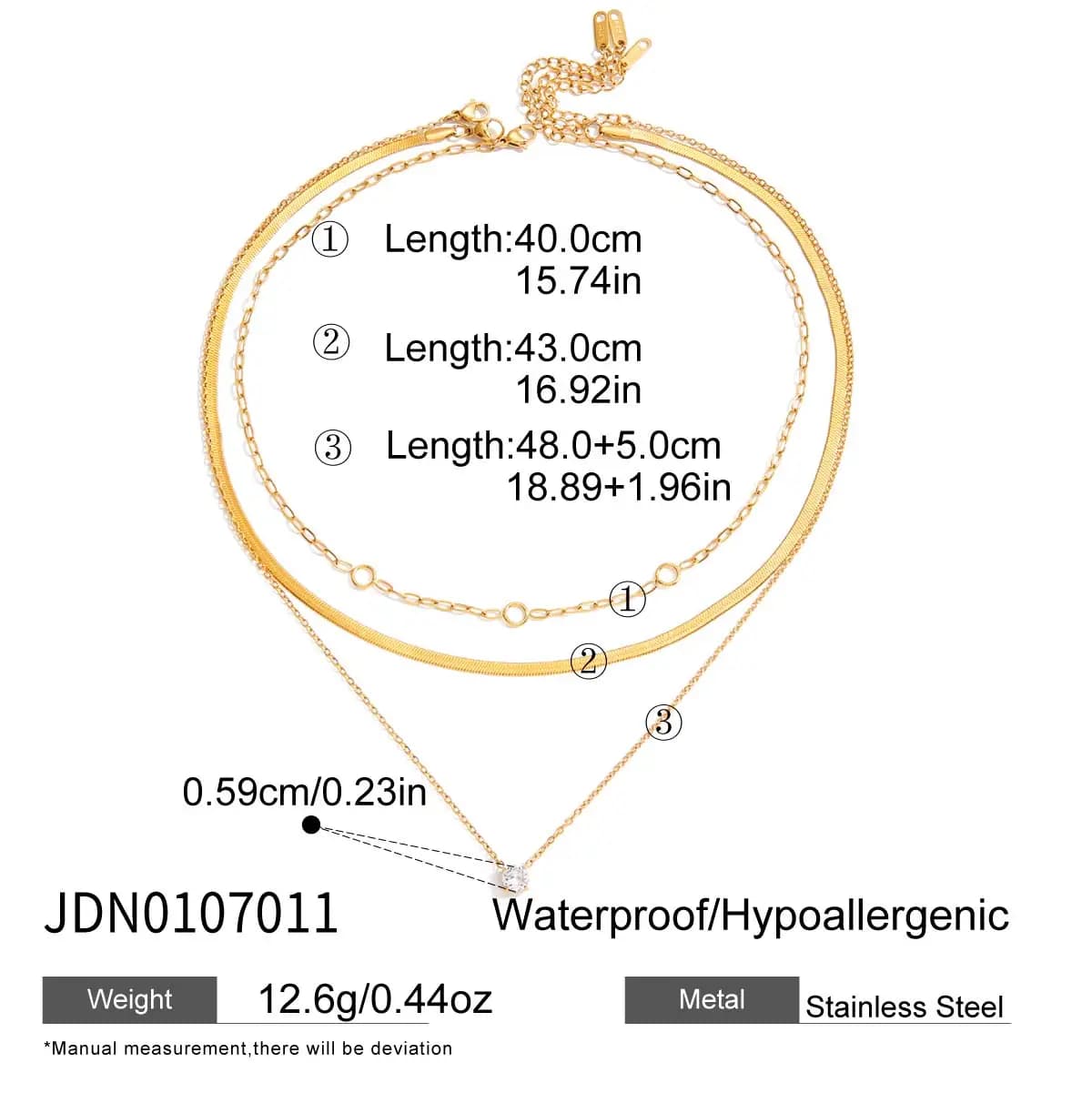 Zora classique minimaliste 18K couleur or plaqué rond blanc Zircon trois couches collier étanche en 