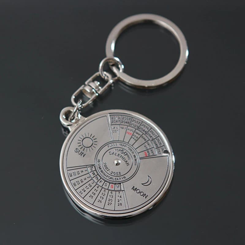 Couleur argent 50 ans calendrier Super perpétuel porte-clés anneaux astrologie porte-clés sac de voi