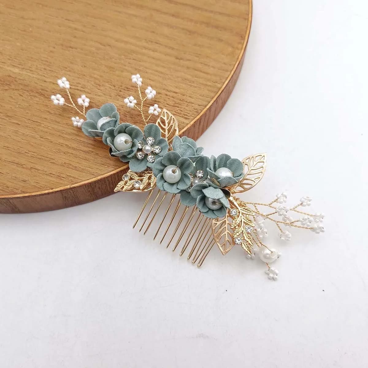 Peigne à cheveux en alliage en forme de feuille avec perles de cristal, fait main, pour femmes, mari