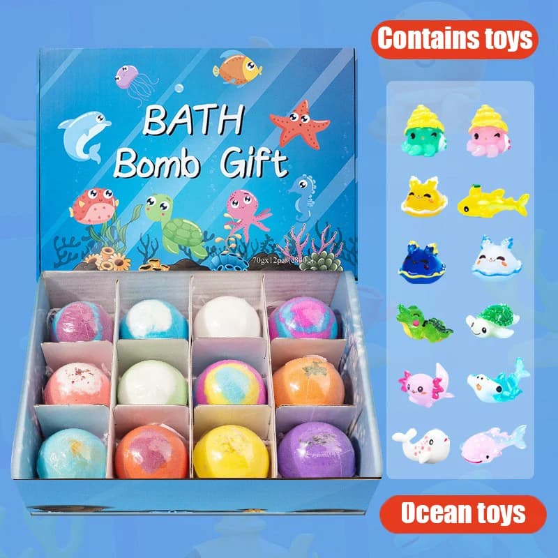Ensemble de sel de bain océan pour enfants, avec jouets Surprise à l'intérieur, paquet de 12 sel de 