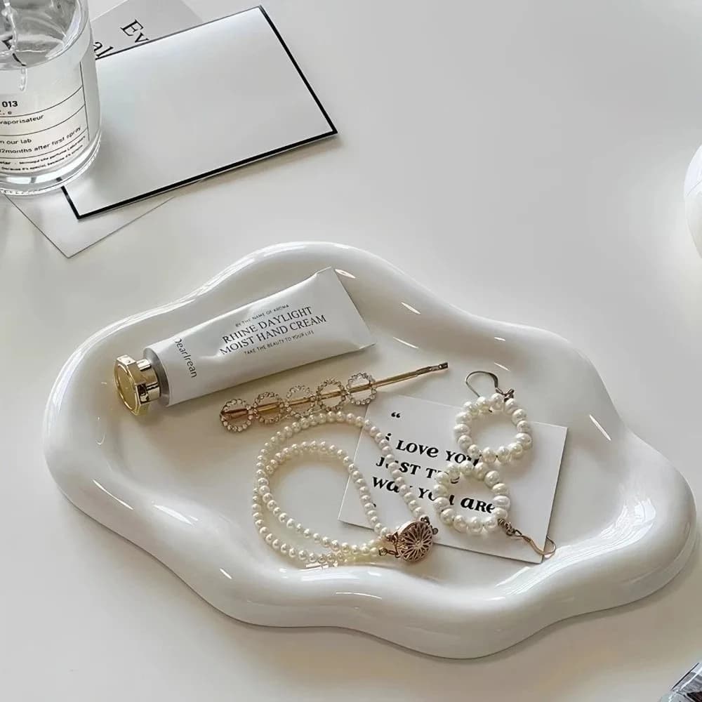 Plateau de rangement en PVC de luxe léger en forme de mini nuage pour bijoux, montres et clés